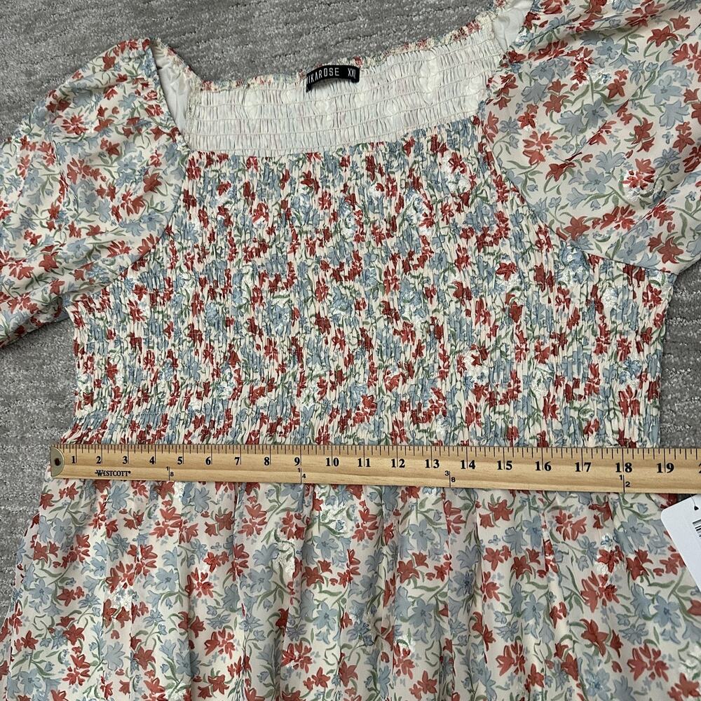 Mikarose Dress Womens XXL Blue Red Floral Smocked Square Neck Maxi Sundress Boho - Picture 14 of 16